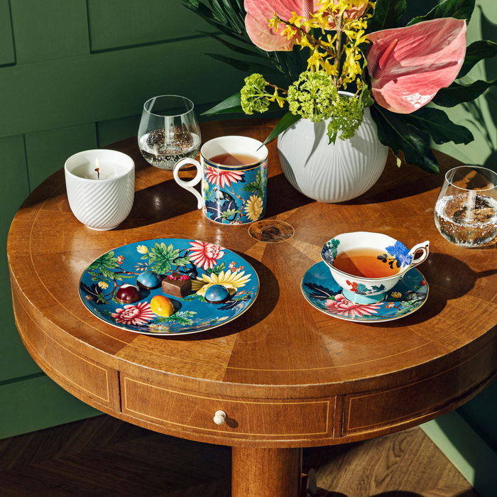 Wedgwood Taza Wonderlust 280 Ml Sapphire Garden (4 Unidades) Con Franjas de Oro de 22 Quilates